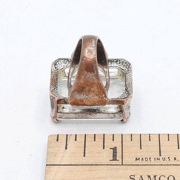 Vtg Chunky Swarovski Emerald Cut Cocktail Ring w/Silver-Toned over Copper Size 7 - Picture 11 of 12